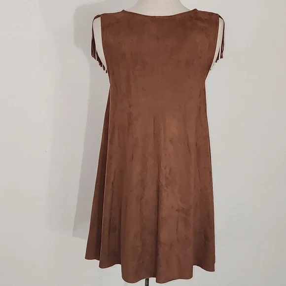 Tasha Polizzi Dress Fringed Faux Suede Western Cowgirl Brown Size S - Picture 12 of 12